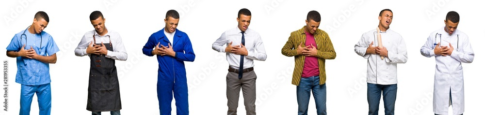 Set of doctor, barber and businessman having a pain in the heart Set of doctor, barber and businessman having a pain in the heart