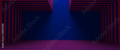 Fotografie Render tridimensional de podio con diferentes niveles para presentación de producto con diferentes materiales coloridos  y texturas