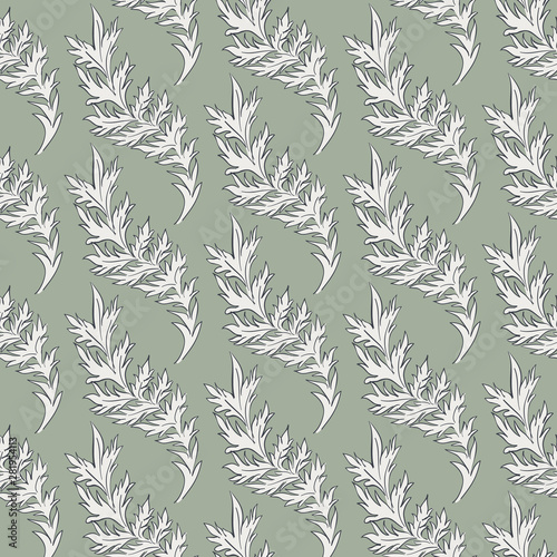 Cardoon thistle leaves seamless repeat vector pattern swatch. Botanical Damask. Faded flat colors.