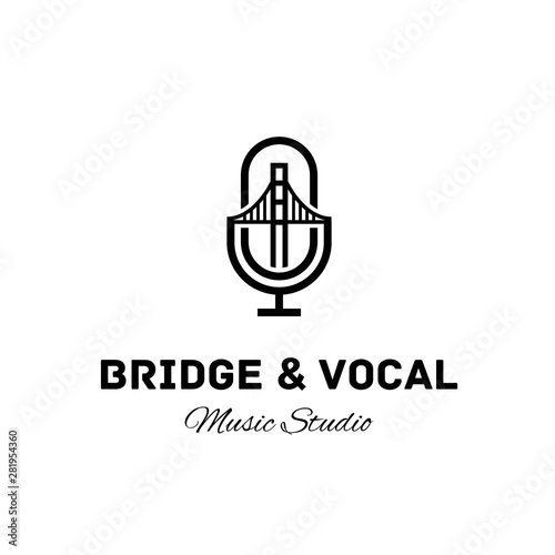 microphone bridge logo design line art illustration