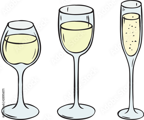 Glasses with White Wine and Champagne