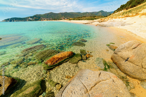 Rocks and clear water in Solanas Beach