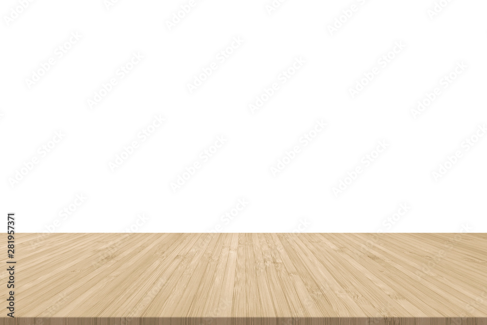 Isolated wood floor texture in natural yellow cream brown color on white wall background