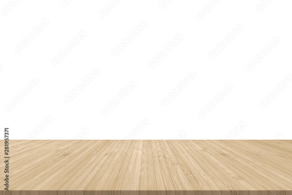Isolated wood floor texture in natural yellow cream brown color on white wall background Isolated wood floor texture in natural yellow cream brown color on white wall background