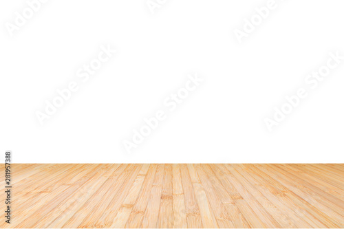 Isolated wood floor texture in natural yellow brown color on white wall background