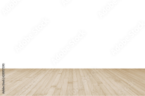 Wood floor in sepia brown with empty white wall interior background