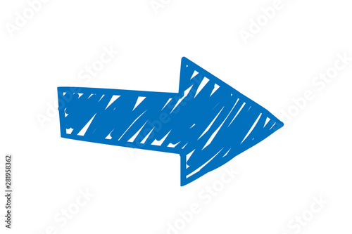 Modern hand draw right side arrow vector icon blue version,flat style isolated on white background. Arrow symbol for your web site design, logo, app, UI. Vector illustration, EPS10