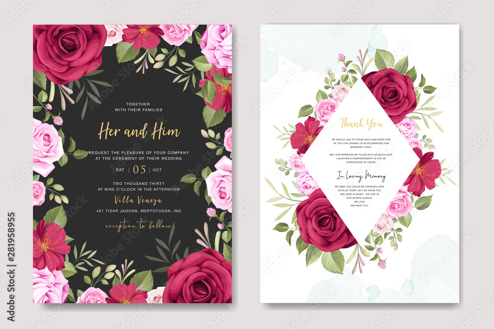 wedding card design with floral frame template