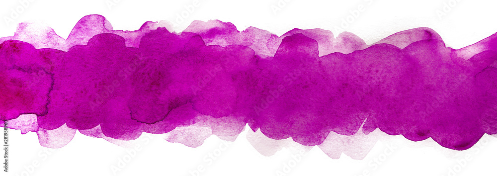 Watercolor purple strip with paper texture, watercolor hand drawing multilayer. Bar, band horizontal element background for design, greeting card, web design and printing. drawn by brush uneven edges