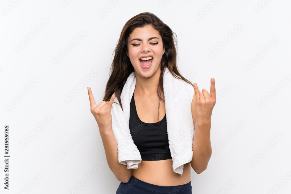 Teenager sport girl over isolated white background unhappy and frustrated with something Teenager sport girl over isolated white background unhappy and frustrated with something