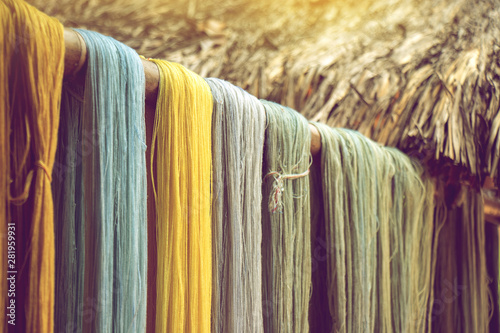 colorful cotton thread from natural dye color desiccate indoor drying