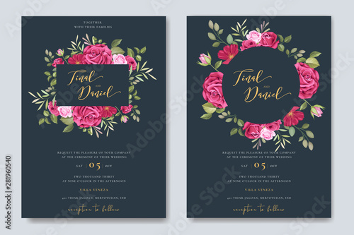 wedding card design with floral frame template