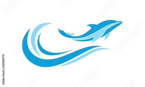 Dolphin jump on the wave icon