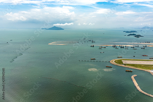 Aerial view of runway construction site photo