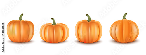 3d Realistic set pumpkins. Decoration for halloween and autumn sale banners an other. Vector illustration