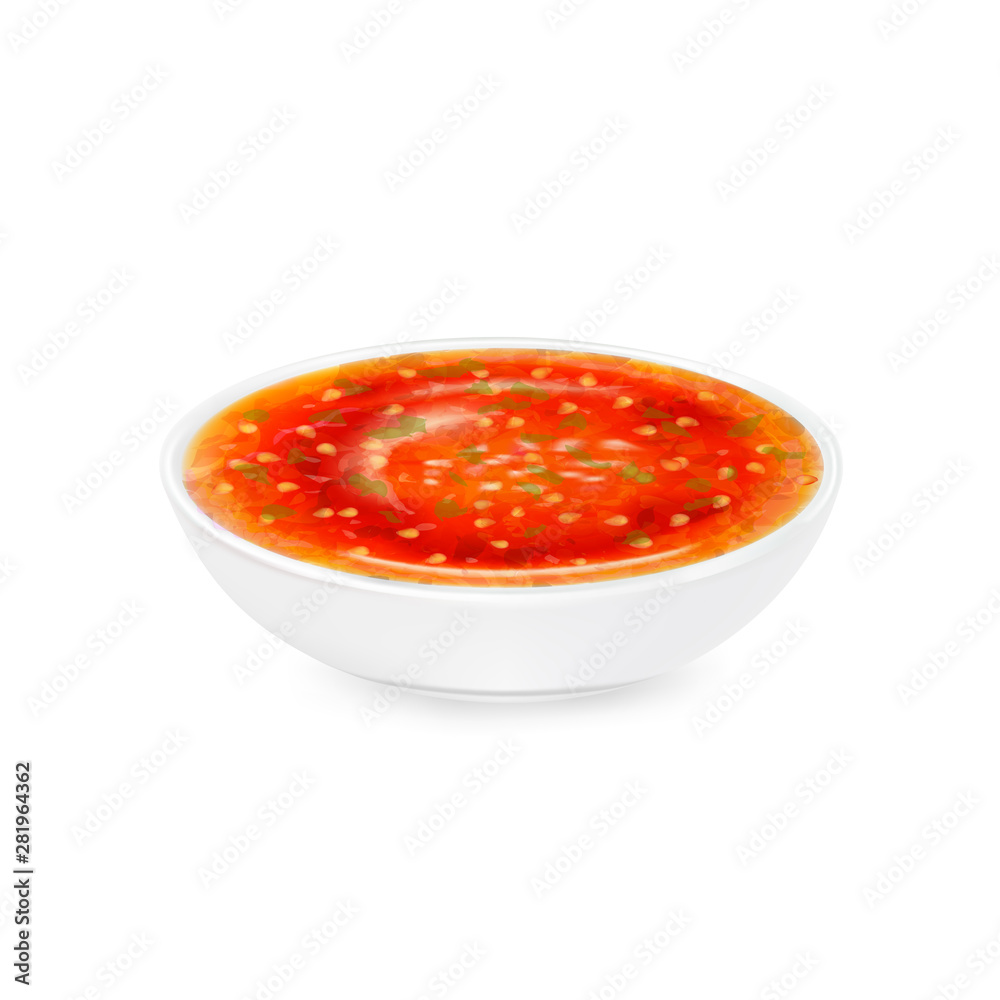 Salsa sauce in a porcelain saucer, mexican sauce for snacks, vector Salsa sauce in a porcelain saucer, mexican sauce for snacks, vector