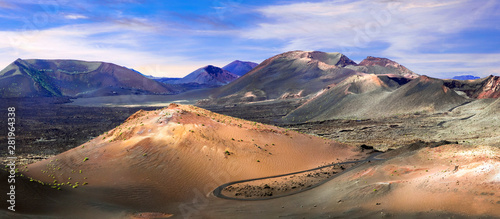 Unique nature of Lanzarote. Volcanic landscape in Timanfaya natural park. Canary islands photo
