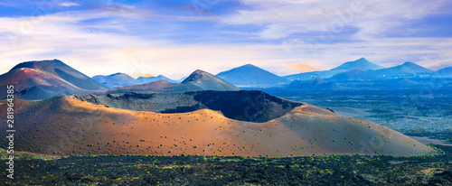 Unique nature of Lanzarote. Volcanic landscape in Timanfaya natural park. Canary islands