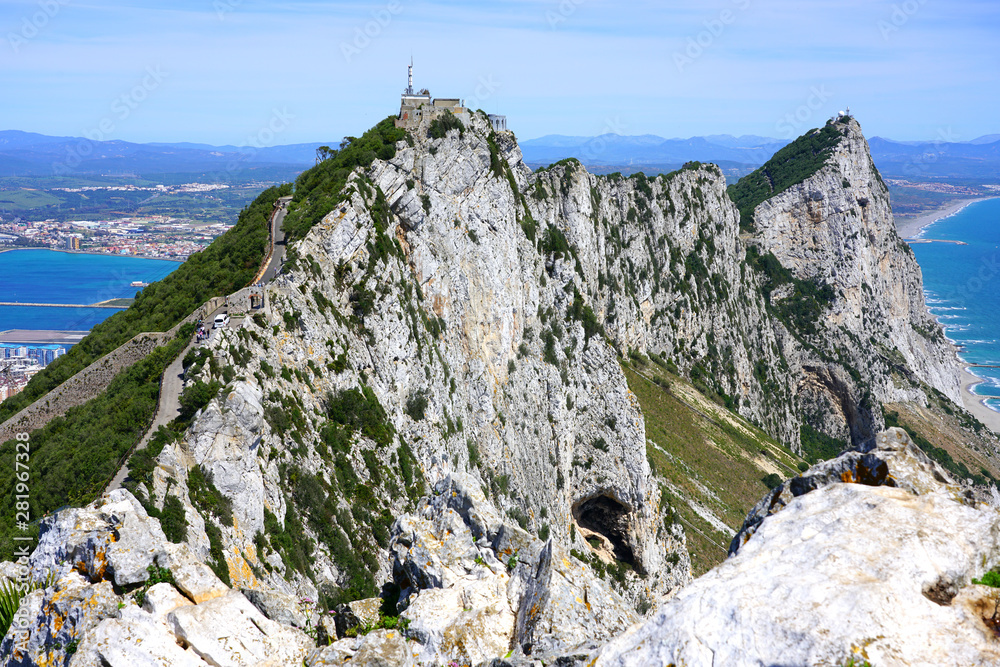 Fototapeta premium View of the Rock of Gibraltar, a British Overseas Territory on the South coast of Spain where the Mediterranean Sea meets the Atlantic Ocean