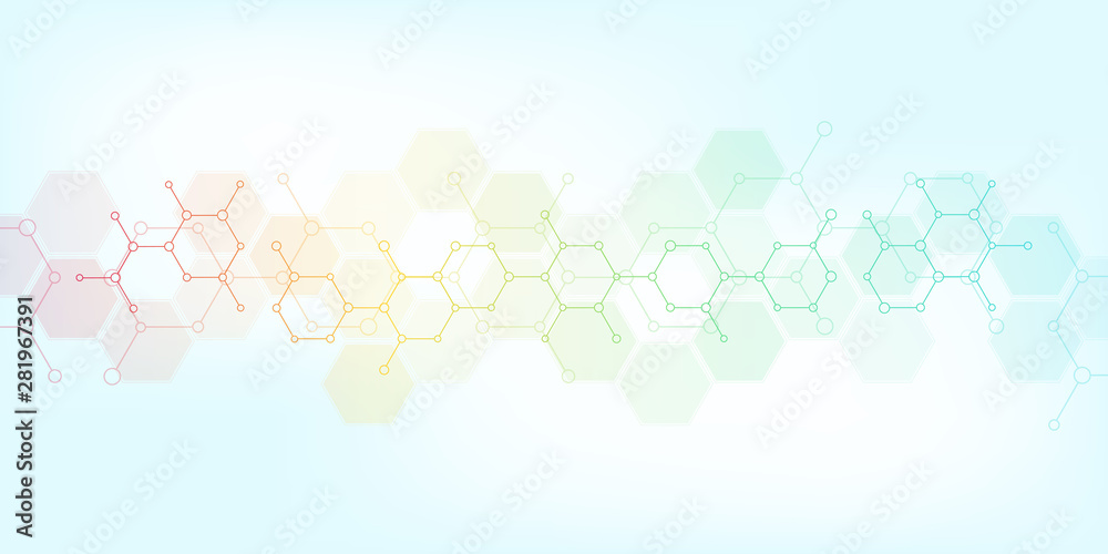 Abstract molecules on soft blue background. Molecular structures or chemical engineering, genetic research, technological innovation. Scientific, technical or medical concept.