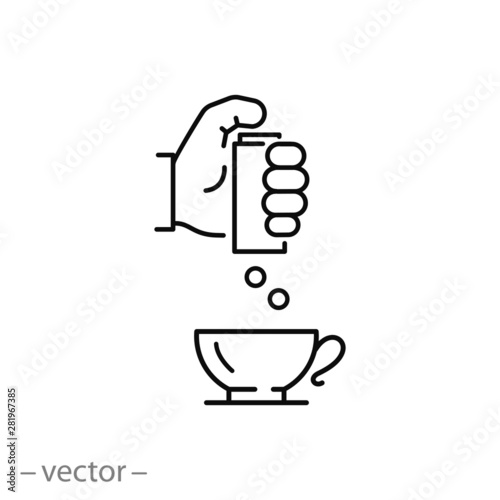 sugar substitute icon, artificial pills sugar, tea, thin line symbol on white background - editable stroke vector illustration eps 10