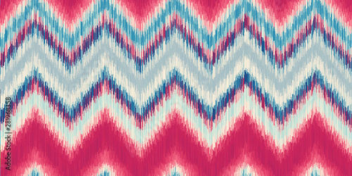 Modern Ikat Chevron Seamless Repeat Vector Pattern Swatch.  Ancient Indonesian Weaving Technique.  Ombre, gradient, colorful. Zig zag.