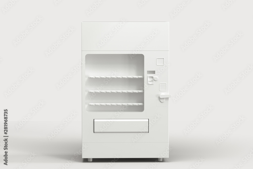 The white model of vending machine with white background, 3d rendering. The white model of vending machine with white background, 3d rendering.
