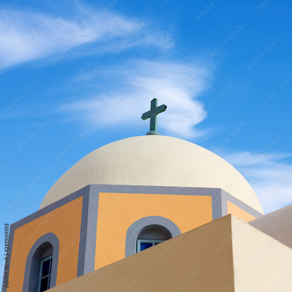 Catholic Cathedral of Saint John the Baptist in Thira on Santorini island, Cyclades, Greece