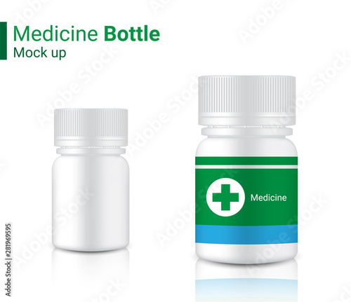 Bottle Mock up Realistic Medicine Packaging for Capsule and vitamin pill. Healthy Product on white Background Illustration