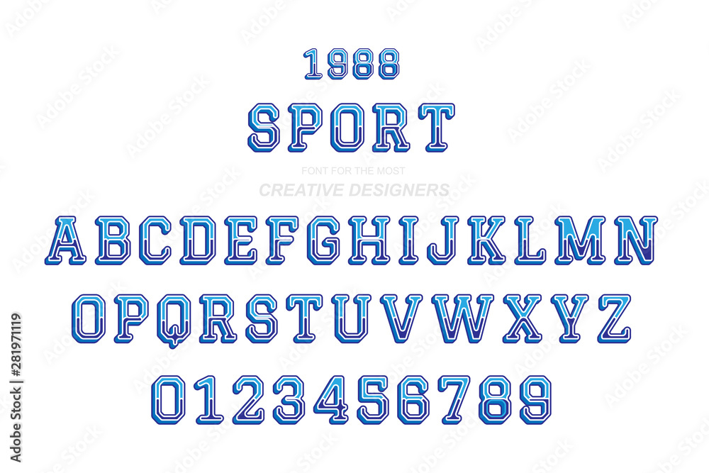 Sport original retro 3D bold font alphabet letters and numbers for creative  design template for logo. Flat illustration EPS10 Stock Vector | Adobe Stock