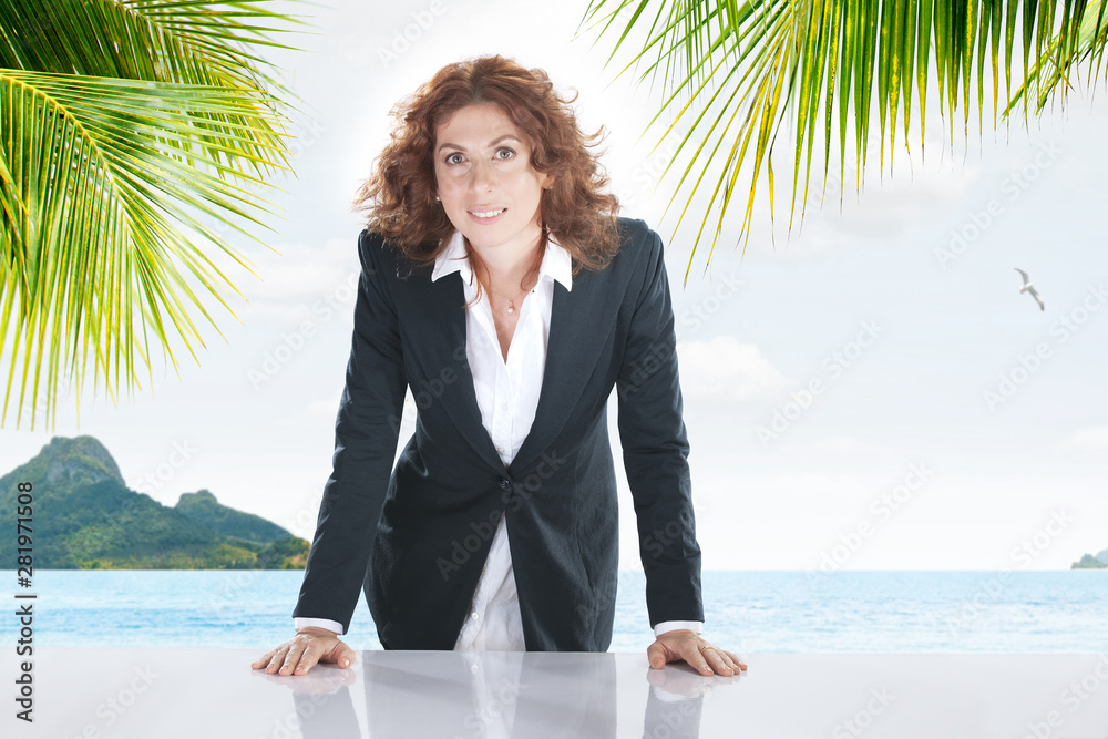 Portrait of young beautiful woman in tropic environment Portrait of young beautiful woman in tropic environment