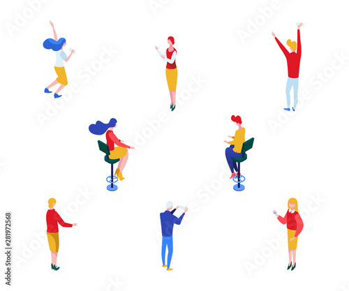 Casino players isometric vector characters set. Male and female gamblers, croupier in uniform, lottery jackpot winners isolated 3D color cliparts pack. Gambling business, addictive entertainment