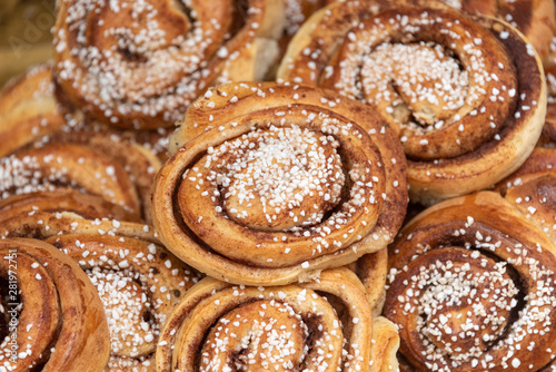 View of cinnamon snails, a traditional pastry in Sweden.
