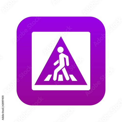 Pedestrian road sign icon digital purple for any design isolated on white vector illustration