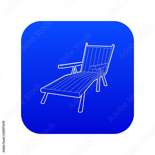 Beach chaise lounge icon blue vector isolated on white background