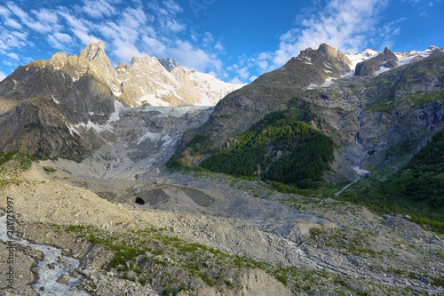 Brenva glacier and Aiguille noire de peuterey in Val Veny, Aosta valley, Italy