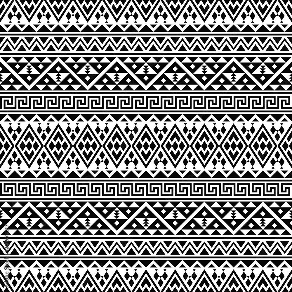Ikat Ethnic Seamless Aztec Pattern Illustration Design in black and white color, Ikat, geometric pattern, native Indian, Navajo, Inca Ikat Ethnic Seamless Aztec Pattern Illustration Design in black and white color, Ikat, geometric pattern, native Indian, Navajo, Inca