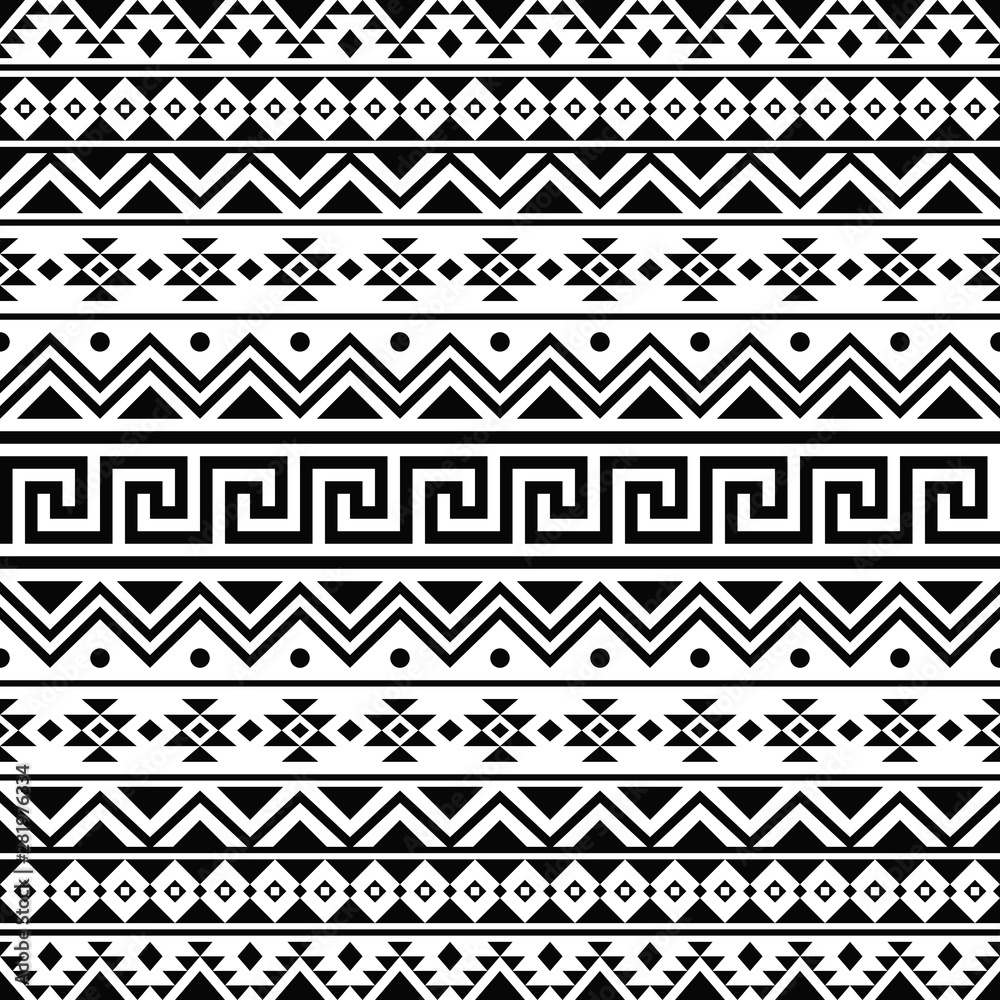 Ikat Aztec ethnic seamless pattern design in black and white color ...