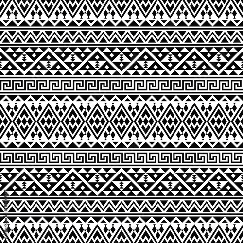 Ikat Ethnic Seamless Aztec Pattern Illustration Design in black and white color, Ikat, geometric pattern, native Indian, Navajo, Inca