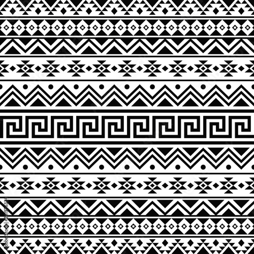 Ikat Aztec ethnic seamless pattern design in black and white color. Ethnic Illustration vector.  photo