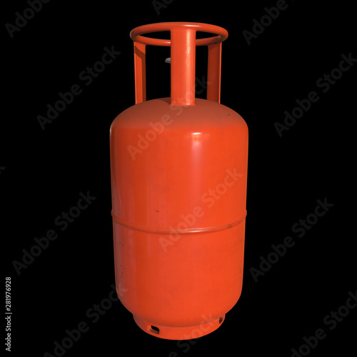 Gas cylinder lpg tank gas-bottle. Propane gas-cylinder balloon. Cylindrical container with liquefied compressed gases with high pressure and valves 3d render on black background