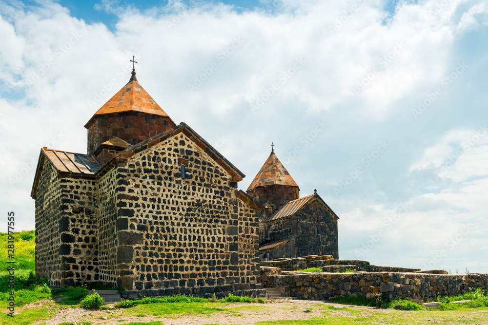 landmark of Armenia Sevanavank Monastery on the shore of Lake Sevan