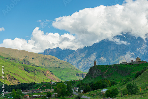 View of the village in the Caucasus, Georgia, a trip along the Georgian Military Road