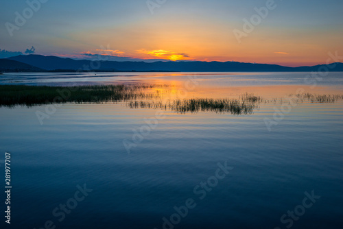 Beautiful sunrise in the early morning on Lake Sevan  Armenia