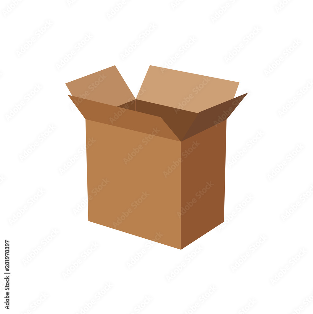 Realistic cardboard open box, side view Realistic cardboard open box, side view