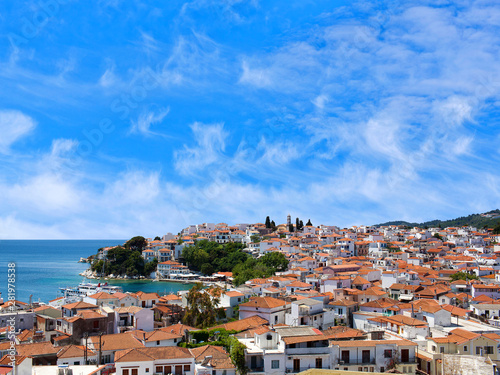 Panoramic view of old town on Skiathos Island, Northen Sporades, Greece © Zzvet