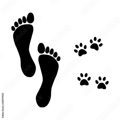 foot prints man and dog walking vector