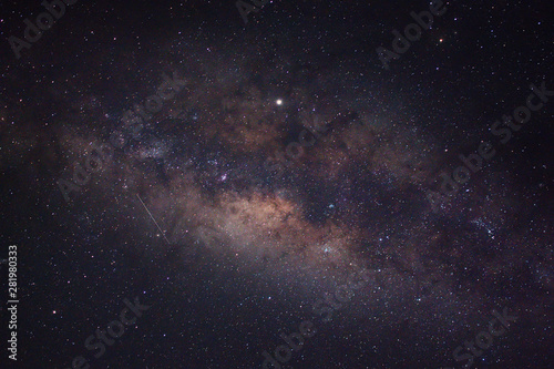 Fototapeta Naklejka Na Ścianę i Meble -  Milky Way Galaxy rising in Sabah Malaysia Asia. Image contain noise and grain due to high ISO. Image also contain soft focus and blur due to long exposure and wide aperture.