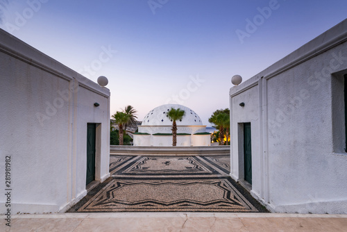 Entrance to Kalithea Therme Springs in Rhodes,Greece at Evening photo