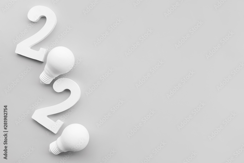 2020 creativity inspiration concepts with text nuber and lightbulb on white background.Business resolution. 2020 creativity inspiration concepts with text nuber and lightbulb on white background.Business resolution.